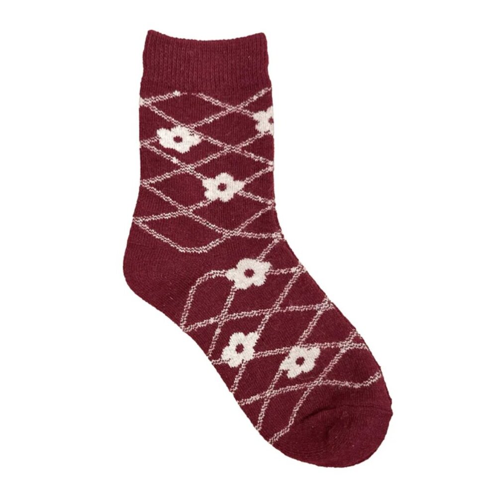 NWT Wanda Red Daisy Flower Wool Crew Socks